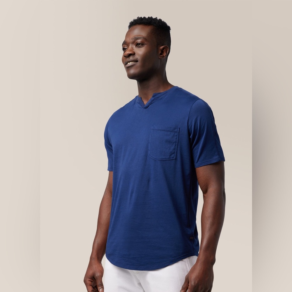 Good Man Brand Blue Slim Fit Victory V-Notch Tee in Premium Cotton Jersey
